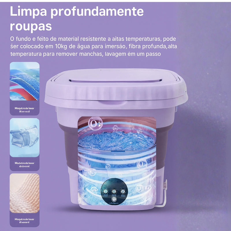 Mini Máquina de Lavar Portátil 8L – Dobrável, Compacta e com Função de Secagem Automática!