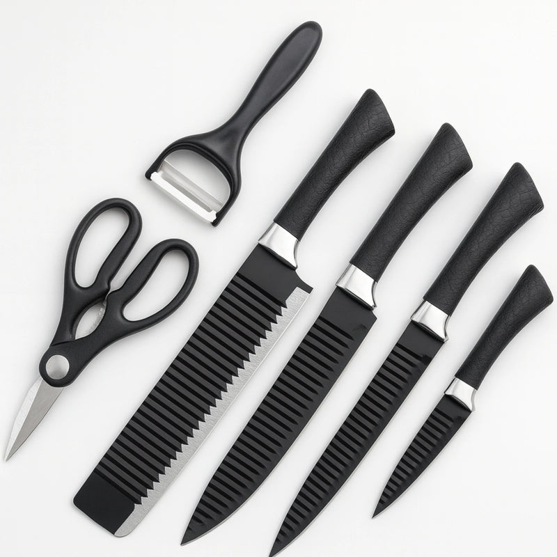 Conjunto de Facas Black Wave – 6 Peças Premium de Aço Inoxidável